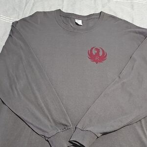 Men's Charcoal Long Sleeve Shirt with Red Logo